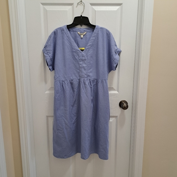 NWT Briggs New York Blue Linen Dress Small V-neck Short Sleeved - Picture 2 of 13